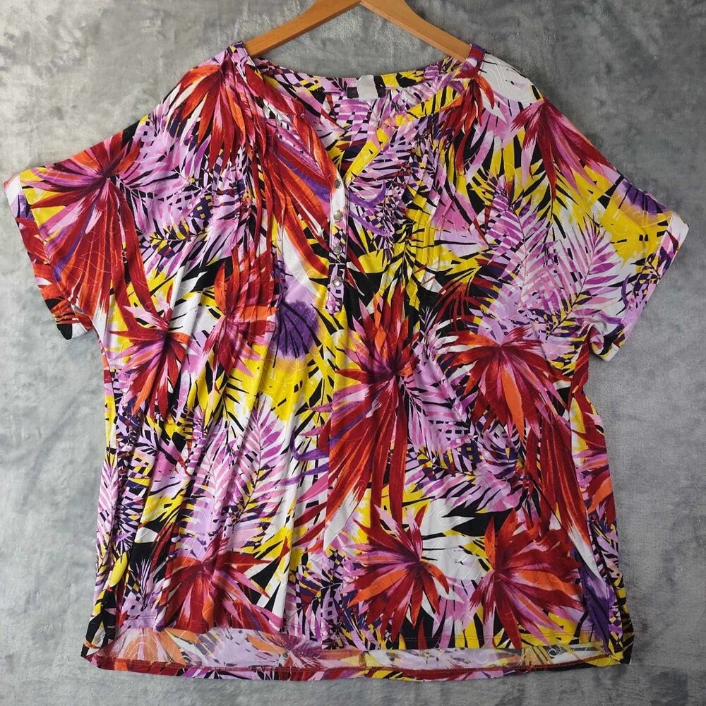 Cocomo Womens Red & purple Short Sleeve Beachy Hawaiian Buttonup Collared Shirt